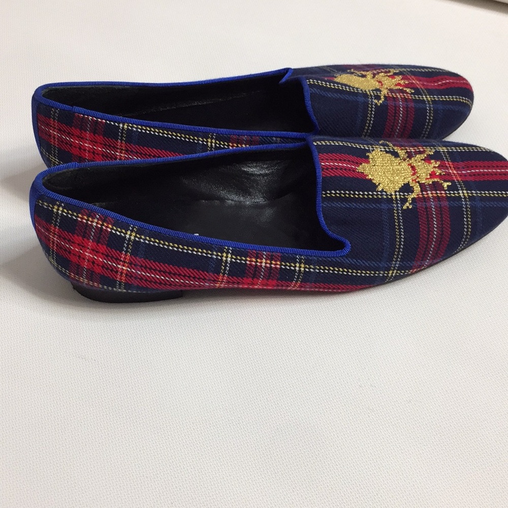 Jon Josef Bumbleb Navy Plaid Fabric Loafer Flat - Picture 3 of 10